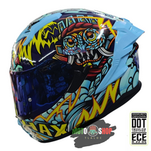 Cargar imagen en el visor de la galería, CASCO HAX INTEGRAL OBSIDIAN TLALOC AZUL BRILLOSO