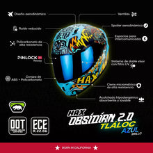 Cargar imagen en el visor de la galería, CASCO HAX INTEGRAL OBSIDIAN TLALOC AZUL BRILLOSO