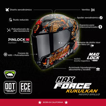 Cargar imagen en el visor de la galería, CASCO INTEGRAL HAX FORCE KUKULCAN NEGRO BRILLOSO