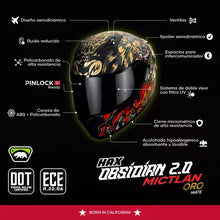 Cargar imagen en el visor de la galería, CASCO HAX INTEGRAL OBSIDIAN MICTLAN NEGRO DORADO MATE