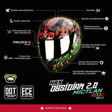 Cargar imagen en el visor de la galería, CASCO HAX INTEGRAL OBSIDIAN MICTLAN ROJO BRILLOSO