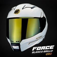 Cargar imagen en el visor de la galería, CASCO INTEGRAL HAX FORCE SOLID BLANCO DORADO BRILLOSO