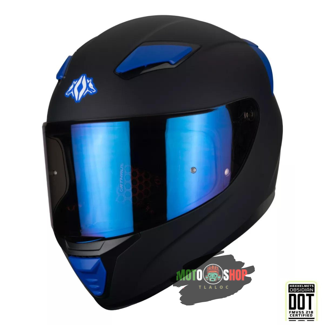 Casco moto negro y azul sale