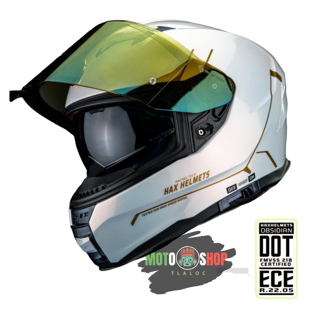 CASCO INTEGRAL HAX FORCE SOLID BLANCO DORADO BRILLOSO