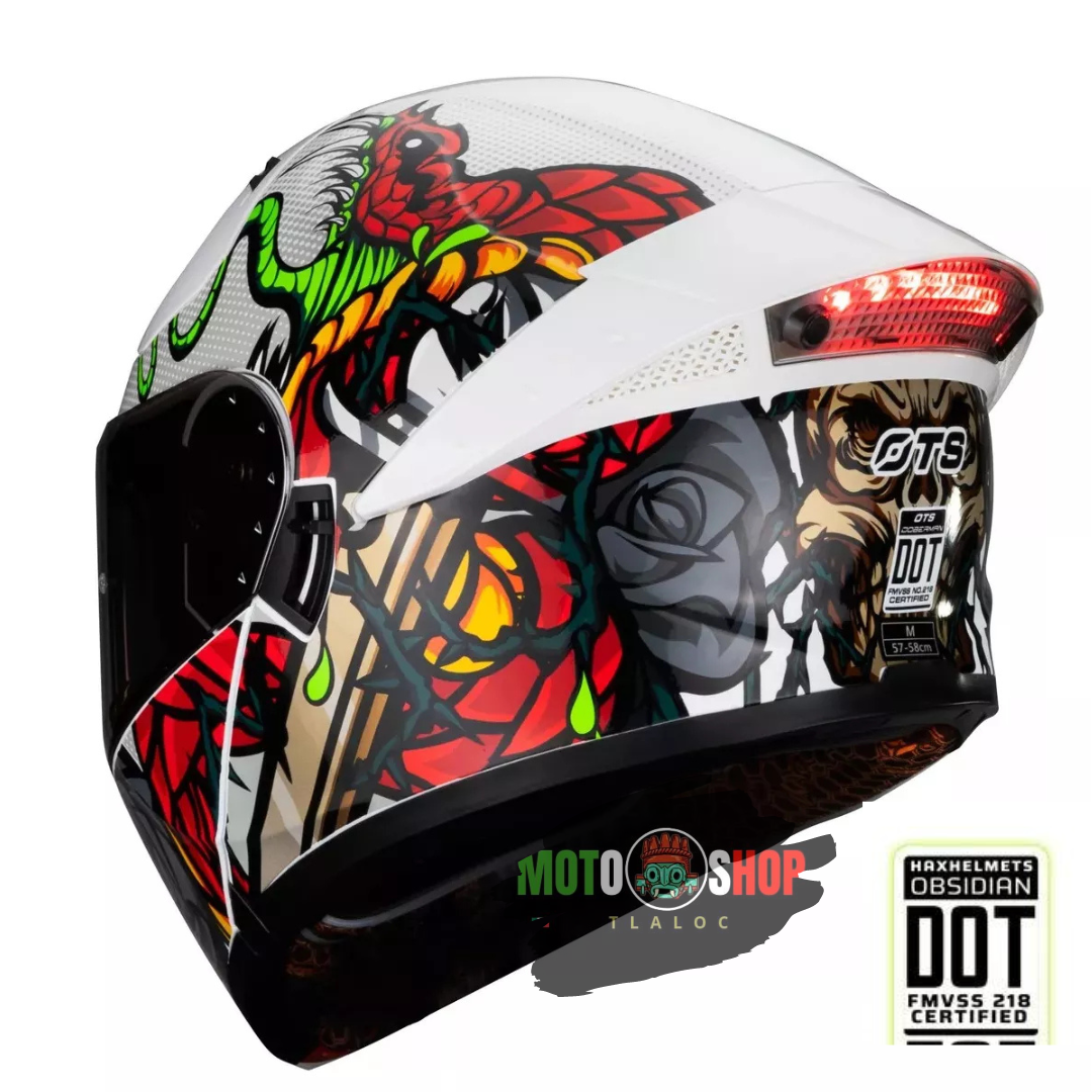 CASCO OTS ABATIBLE SNAKE LED BLANCO BRILLOSO CERTIFICACION DOT