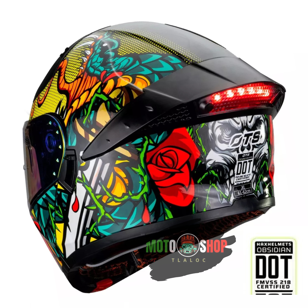 CASCO OTS ABATIBLE SNAKE LED NEGRO BRILLOSO CERTIFICACION DOT