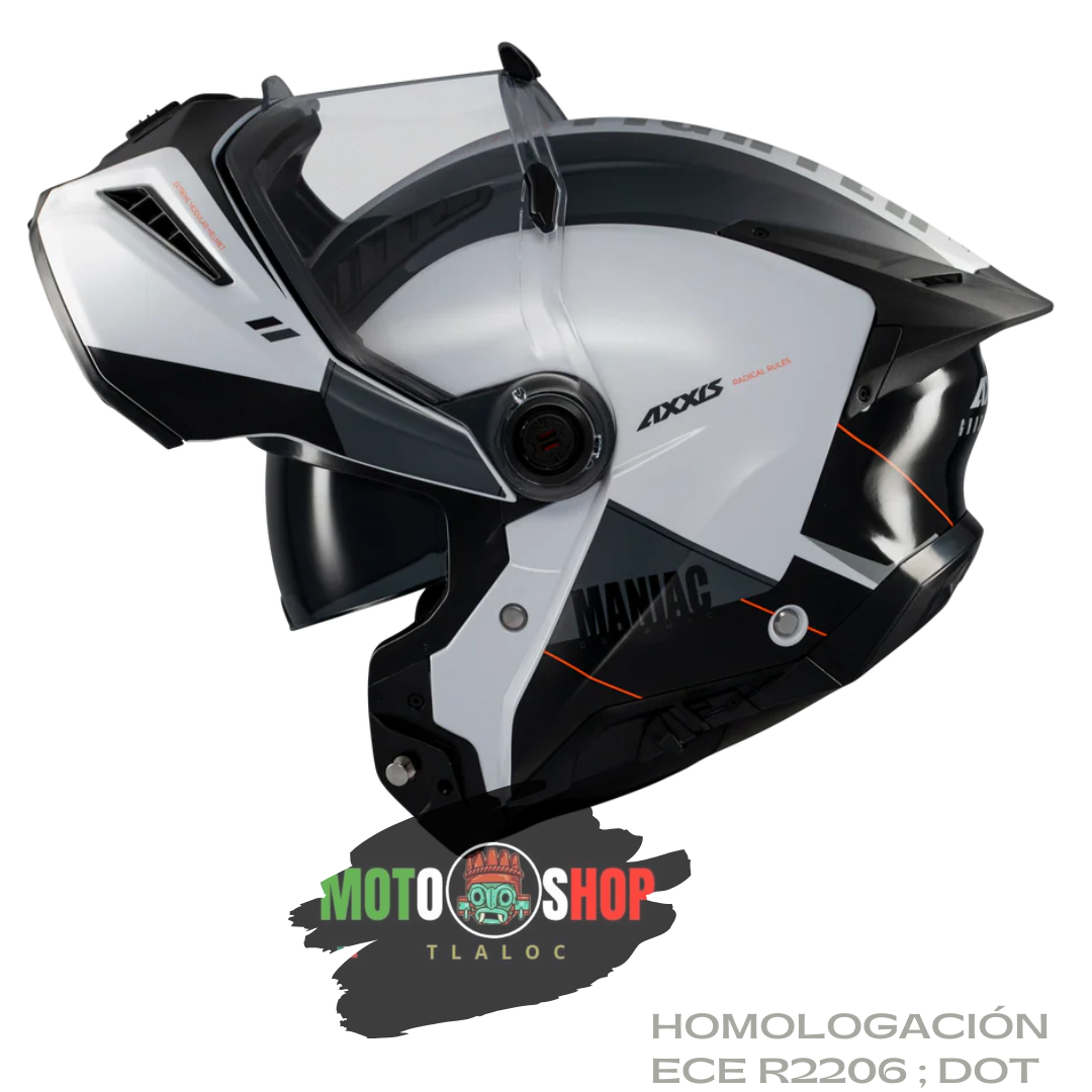 CASCO AXXIS ABATIBLE GHOSFIGHTER MANIAC BLANCO BRILLO
