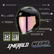 Cargar imagen en el visor de la galería, CASCO HAX JET 3/4 EMERALD NEGRO BRILLOSO
